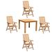 Courtyard Casual Heritage Natural FSC Teak 5 pc 39" Square Dining Set with 5 Position Arm Chair