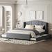 Queen Upholstered Platform Bed, Wingback Headboard, Twin Trundle, 2 Drawers