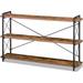 3 Tier Industrial Bookshelf, Rustic Open Bookshelf, Wood and Metal Horizontal Bookshelf