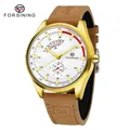 Forsining-Montre-bracelet automatique creuse pour homme montre-bracelet mécanique ceinture marron