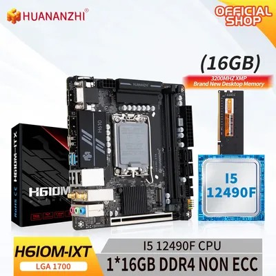 HUANANZBottles-Carte mère H610M ITX avec Intel Core i5 12490F LGA 1700 1x16 Go DDR4 kit combiné