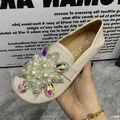 Mocassins en cuir verni à enfiler avec perles pour femmes chaussures plates pour femmes grande