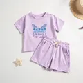 Ensemble t-shirt et short à motif papillon pour fille haut décontracté à manches courtes vêtements