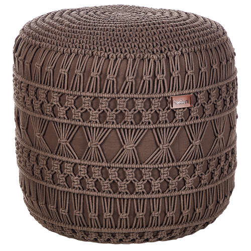 Pouf Braun aus Baumwolle ⌀ 45 cm Rund Makramee Design Boho Stil Wohnaccessoires für Wohnzimmer Schlafzimmer Flur