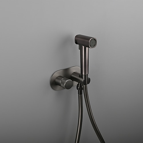 Unterputz-Bidetbrause, 2 Funktionen, Wasserdurchfluss, Messingventil, Knopf, verstellbar, Kalt-/Heißmischer, PVC-Schlauch, gebürstet, Gold, Grau, Weiß Image