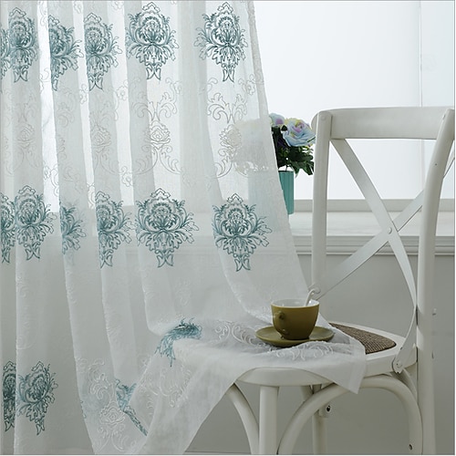 Einteiliger, hochwertiger, bestickter Fliegengittervorhang im mediterranen Stil für Wohnzimmer, Schlafzimmer und Esszimmer, halbtransparenter Fliegengittervorhang Image