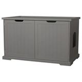 Merry Products Adjustable Pet Cat Washroom Storage Bench Furniture with Removable Partition Wall Litter Boxes Gray