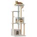 BIN24 Modern Cat Tree 53.1-inch Multi-Level Wood Cat Tower with Solid Wood Posts Spacious Condos Cozy Top Perch Scratching Posts Dangling Cat Condo for Kittens & Adult Cats Beige