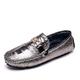 Men's Loafers Slip-Ons Moccasin Plus Size Drive Shoes Metallic Shoes Fleece lined Business Daily Patent Leather Warm Slip Resistant Loafer Black Silver Fall Winter