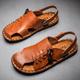 Men's Sandals Flat Sandals Leather Sandals Plus Size Handmade Shoes Casual Beach Outdoor Beach Microfiber Breathable Loafer Red Brown Yellow brown Black Summer