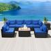 Patio Sectional Sofa with Gas Fire Pit Table Outdoor Patio Sets Propane Fire Pit ( Blue-Rectangular Table)