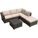 durable PRASLINA 4 Pieces Patio Set-Outdoor Wicker Sofa Set 4-6 Person Sitting Group Conversation Sofa with Cushions Tea Table Ottoman PE Rattan Patio Sectional for Lawn Backyard Po