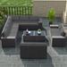 Outdoor Patio Set 12 Pieces Outdoor All Weather Patio Sectional Sofa PE Wicker Modular Conversation Sets with Coffee Table 10 Chairs & Seat Clips(Dark Blue)