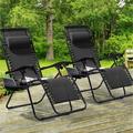 AOOLIMICS 2Pcs Folding Zero Gravity Chaise Lounge Chair With Side Tray Black