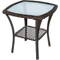 BABYLON Indoor Outdoor Coffee Table All-Weather Wicker Tempered Glass Top Side Table Indoor Outdoor Aluminum Patio End Table with Storage Space 20 x 20 x20