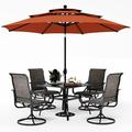 PHI VILLA Outdoor Swivel Chair and Table Set with 10ft Umbrella Patio Furniture Dining Set with 4 Outdoor Chairs 1 Patio Table and 10ft Beige Umbrellas(No Base)