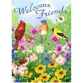 Welcome Friends Birds Flowers Butterfly Double Sided Garden Yard Flag 12 x 18 Summer Spring Flowers Daisy Hummingbirds Decorative Garden Flag Banner for Outdoor Home Decor Party