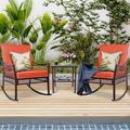 xrboomlife 3 Pieces Patio Set Outdoor Rocking Chairs Wicker Cushioned Patio Rocker with for Porch Garden Poolside & Deck Orange