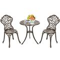 Resenkos Outdoor Cast Aluminum Patio Furniture Set with Rose Design 3 Pieces Patio Furniture Set Lounge Chairs Table Set Brown