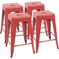U-SHARE Metal Bar Stools 24 Indoor Outdoor Stackable Barstools Modern Style Industrial Vintage Counter Bar Stools Set of 4 (24 inch Red)