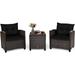 3 Pieces Patio Set PE Rattan Wicker 3 Pcs Outdoor Sofa Set w/Washable Cushion and Tempered Glass Tabletop Conversation for Garden Poolside Balcony (Beige)