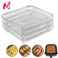 3Layer Air Fryer Racks Stainless Steel Square Air Fryer Basket Tray Stackable Dehydrator Racks Air Fryer Accessories Fit Kitchen silver 3pcs