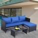 3-Piece Outdoor PE Rattan Set Patio Black Wicker Conversation Loveseat Sofa Sectional Couch Khaki Cushion