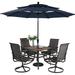 PHI VILLA Patio Table and Chairs Dining Set with Umbrella for 4 Outdoor Dining Set with 4 Padded Swivel Patio Dining Chairs 1 Square Metal Dining Table and 10ft Beige Large Patio Umbrel