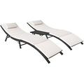 xrboomlife 3 Pieces Patio Chaise Lounge with Cushions Unadjustable Modern Outdoor Set PE Wicker Rattan Backrest Lounger Chair Patio Folding Chaise Lounge with (Beige)