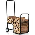 Log Cart Carrier 22â€� Fire Wood Moving Carts w/Handles & Rubber Wheels Indoor Fireplace Log Holder Wood Stove Rolling Dolly Hauler Firewood Rack Storage Mover for Outdoor Fire Pit -