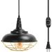 2PCS Industrial Black Cage Plug in Pendant Light Outdoor Chandelier Plug in Gazebo Lights with Dimmer Plug in Pendant Lighting with 16.4FT Cord for Bedroom/Dining Room/Gazebo