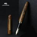 Jinhao 9056 Fountain Pen Natural Wood Handmade M/F Nib Gold clip Ink Pen Stationary Business Office Gift Writing School Supplies Tiger skin ebony M(0.7mm)