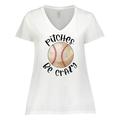 Inktastic Pitches Be Crazy Baseball Humor Women s Plus Size V-Neck T-Shirt