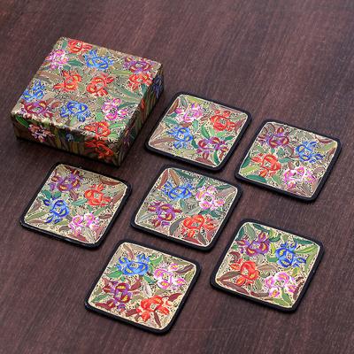 Blooming Manor,'Set of 6 Floral Brown Wood and Pap...