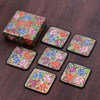 Blooming Manor,'Set of 6 Floral Brown Wood and Pap...