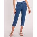 Blair Women's DenimEase™ Embroidered Flat-Waist Capris - Denim - 14P - Petite