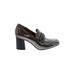 Sarto by Franco Sarto Heels: Slip On Chunky Heel Work Brown Print Shoes - Women's Size 9 1/2 - Round Toe