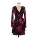 Veronica M. Casual Dress - Wrap V-Neck Long sleeves: Burgundy Floral Dresses - Women's Size Medium