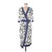 Beige by ECI Casual Dress - Wrap V-Neck 3/4 sleeves: Blue Floral Dresses - Women's Size 8