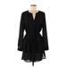 Como Vintage Casual Dress - Shirtdress V Neck Long sleeves: Black Print Dresses - Women's Size Medium
