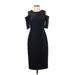 London Times Casual Dress - Midi Cold Shoulder Short sleeves: Black Solid Dresses - Women's Size 4