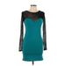 Forever 21 Cocktail Dress - Bodycon Crew Neck Long sleeves: Teal Print Dresses - Women's Size Large