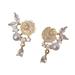 Ymller Artificial Flowers Pearl Gold Rhinestone Earrings Flowers Rhinestone Earrings Wedding Women Accessories Jewelry Earrings For Women Deals Of The Day Clearance Prime Womens