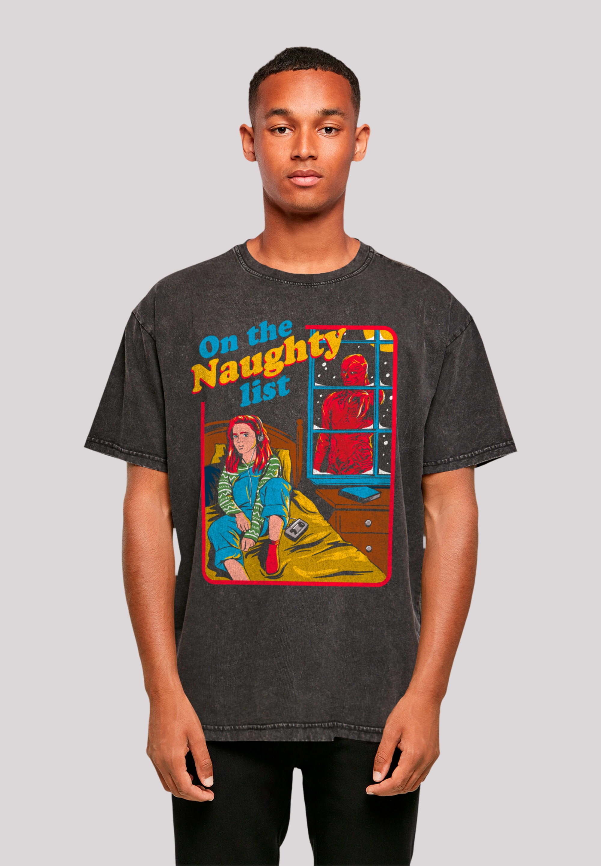 T-Shirt F4NT4STIC "Stranger Things Naughty List Netflix TV Series", Herren, Gr. L, schwarz, Obermaterial: 100% Baumwolle, oversize, Rundhals, ohne Bündchen, Shirts, Premium Qualität Image