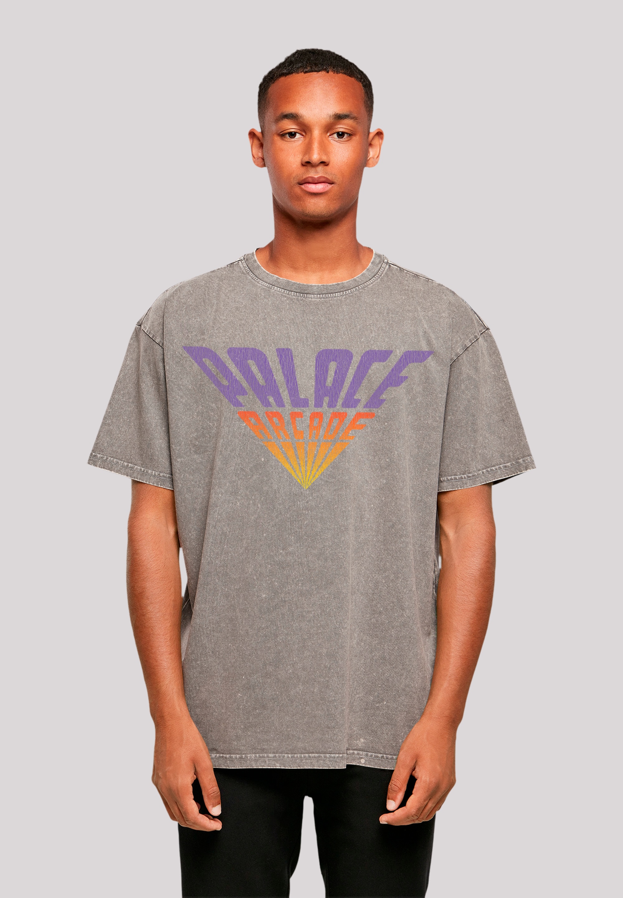 T-Shirt F4NT4STIC "Stranger Things Palace Arcade Netflix TV Series", Herren, Gr. L, grau (asphalt), Obermaterial: 100% Baumwolle, oversize, Rundhals, ohne Bündchen, Shirts, Premium Qualität Image