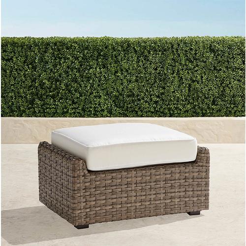 Ashby Ottoman with Cushion in Putty Wicker - Quick Dry, Black - Frontgate