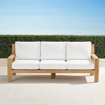 Calhoun Sofa with Cushions in Natural Teak - Quick Dry, Vista Boucle Air Blue - Frontgate