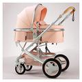 Convertible Baby Stroller 2 in 1 Trolley Infant Prams,Folding High Landscape Infant Carriage,Newborn Reversible Bassinet Pram,Foldable Aluminum Alloy Pushchair (Color : Pink)