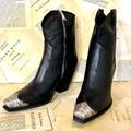 Free People Shoes | Free People Brayden Western Boot Black Leather Pewter Etched Tip | Color: Black | Size: 10