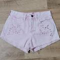 American Eagle Outfitters Shorts | American Eagle Jean Shorts Pink Floral Cutouts Frayed Legs Button Front Denim | Color: Pink | Size: 4